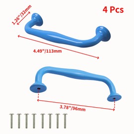 Oedema 4 Pack 3.78 Inch(96mm) Hole Centers Cabinet Pulls Blue Kitchen Drawer Pulls Aluminum Alloy Handles for Cabinets and Handles, Wardrobe, Length 4.49 Inch