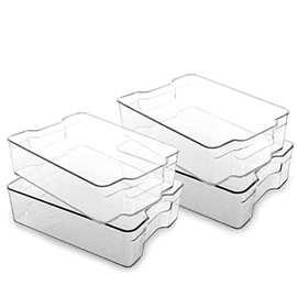 BINO Stackable Plastic Organizer Storage Bins, Large - 4 Pack - Pantry Organization and Storage Refrigerator Organizer Bins Fridge Organizer Freezer Organizer Pantry Organizer Pantry Storage