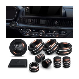 Polodunn for Honda Civic Accessories 2025 2024 2023 2022, for CRV 2025 2024 2023, for Acura Integra 2025 2024 2023- Warning Light, A/C, Air Vent, Radio, Push Start Button Knob Cover/Ring 11pcs (Black)