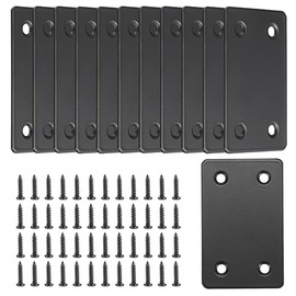 12PCS Flat Metal Straight Brace Bracket Stainless Steel Black Flat Metal Bracket Set 100 × 50 × 2 mm Stainless Steel Wood Repair Plates with 36 Screws for Indoor & Outdoor Projects Brushed
