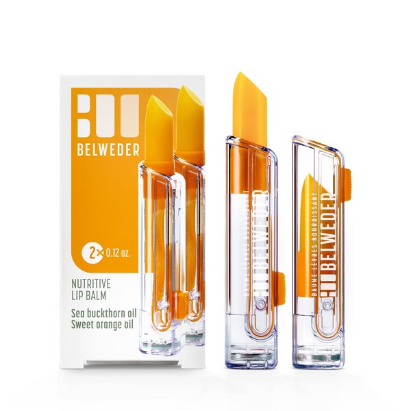 BELWEDER - x2 nourishing lip balm with sea buckthorn oil and sweet orange oil - protector and antioxidant - lip regeneration - transparent balm for men and women - 2 sticks of 3.5 g
