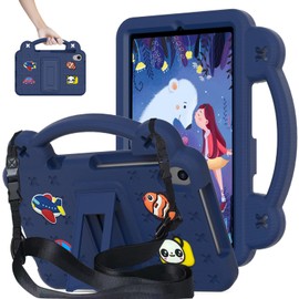 Kwamaz for TCL Tab 8le Tablet Case, with Shoulder Strap, Kids EVA Shockproof Stand Handle Cover for TCL Tab 8 LE Case, Navy