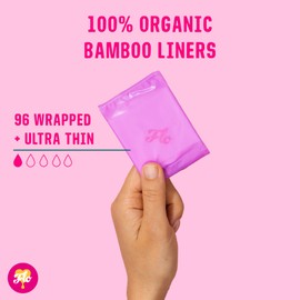 FLO FLO Organic Bamboo Panty Liners for Women - Leak-Proof, Highly-Absorbent, Slim & Biodegradable - Individually Wrapped - 96 Pack