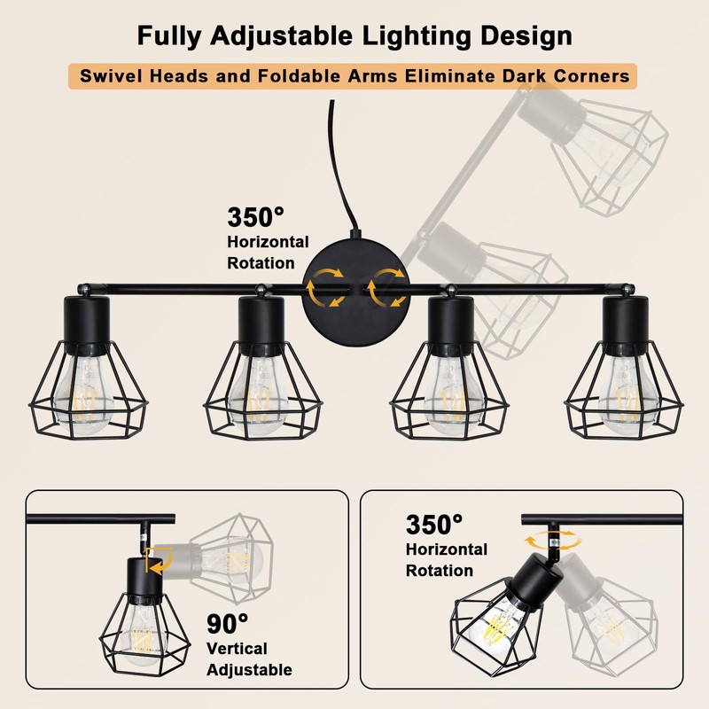 HiBay Plug in Track Lighting Fixtures Ceiling, Adjustable 4-Light Track