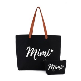 Lamyba Mimi Gifts for Grandma, Christmas Gifts for Mimi Grandmother Granny, Mimi Tote Bag with Mimi Makeup Bag, Black