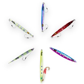 Saltwater Fishing Jigs 320–500g, 6 Pcs Silver Pink Blue, Lumo Polka Dot, Glow Zebra, HD Bluepink, Chartreuse & Zebra Glow, Offshore Jigs for Tuna, Bluefin, Mahi Mahi & Marlin Combo C