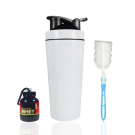 VASUKEY Stainless steel 740ml supplement shaker bottle for gym and sports, GYM shaker bottle for men and women with shaker ball, cleaning brush and protein holder keychain