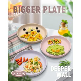 Qyeejong Classic Silicone Toddler Suction Plate 3 Pcs, Non Slip Baby Plates with Suction for Toddler Kids, BPA Free Silicone Baby Dishes Microwavable & Dishwasher Safe