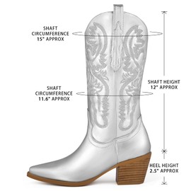 MUCCCUTE Women's Cowgirl Boots Metallic Cowboy Boots Chunky Block Heel Western Boots Ladies Vintage Wide-calf Boot Size 7
