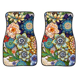 TOADDMOS Boho Floral Print Car Floor Mats 2 Pieces,Front Auto Carpets Universal Fit for SUV Van Truck Car Interior Decor