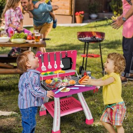 AuroTops Pink Kitchen Toy Set, Kids Grill Playset with Smoke, Sound & Light, Little Chef Play,Cooking Interactive Toys Christmas Birthday Gift for Boys Girls