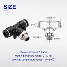 HARFINGTON 5pcs Pneumatic Male Branch Tee 5/16" Tube OD x 1/8" NPT Thread Quick Push to Connect Brass Air Line Hose Fittings for Industry Air System PT5/16-N01, Black