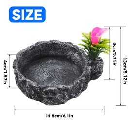 MUYG Reptile Food Dish,Rock Reptile Terrariums Water Dish, Water and Food Bowls Lizard Water Bowl for Leopard Gecko, Tree Frog, Snake, Crested Gecko, Frog