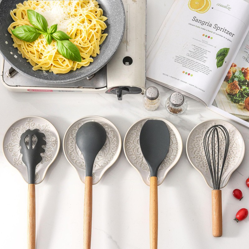 Howise Farmhouse Ceramic Spoon Rests Holder for Kitchen Counter Stove