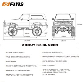 EAZYRC X FMS 1/24 Chevy K5 Blazer 1976s RC Truck RTR Orange, with Lisense RC Crawler, 4WD 5Km+ 2-Speed Transmission RC Car Off-Road Vehicle，Play as Soon as You get it (Brown)