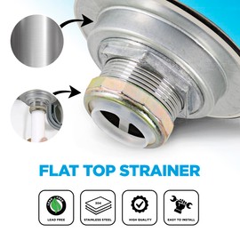 Highcraft 97I3 Flat Stainless Steel RV Mobile Shower Strainer - Drain Assembly for Kitchen or Laundry Sinks