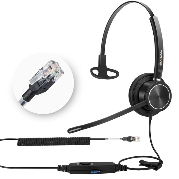 Arama RJ9 Telephone Headset with Noise Canceling Mic & Corded