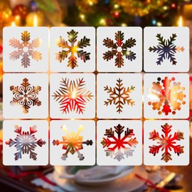 12 Pcs Christmas Snowflake Stencil Template Plastic Stencil for Painting Drawing DIY Window Wall Craft Card Making Scrapbooking Stamp