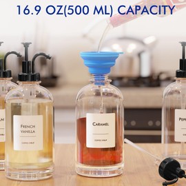 16.9 oz/500 ml Coffee Syrup Dispenser Set - 2 Glass Bottles with Black Pumper and Syrup Labels - Precise Dispensing and Stylish Addition to Coffee Shop, Cafe or Home Bar