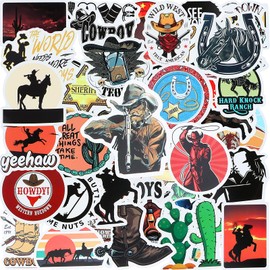 Prasacco 50 Pcs Western Stickers Country Stickers Cowboy Stickers Cowgirl Stickers Country Western Decals for Water Bottle Luggage Helmet Skateboard Guitar Laptop Phone Scrapbook Journaling