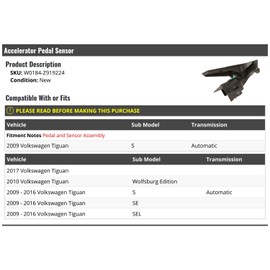 Accelerator Gas Pedal and Sensor Assembly - Compatible with 2009-2017 Volkswagen Tiguan