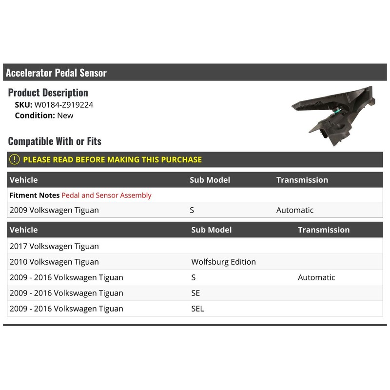 Accelerator Gas Pedal and Sensor Assembly - Compatible with 2009-2017
