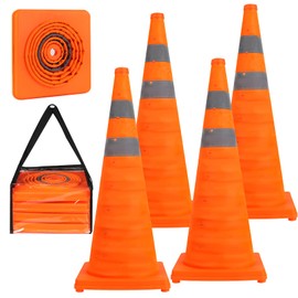 4 Pack Collapsible Traffic Cones Orange Safety Cones 28 Inch, Reflective Cones for Driving Training, Multifunctional Pop up Safety Cone, Foldable Traffic Cone for Sports Parking Cones,Caution Cones
