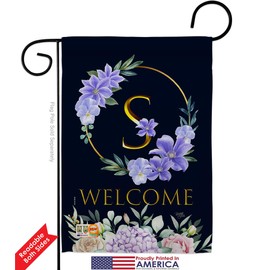 Floral Welcome S Initial Garden Flag Set Wall Hanger Monogram Spring Sunflower Tulip Rose Orchid Lilies Season Springtime Flower Wreath Small Gift Yard House Banner Double-Sided 13 X 18.5