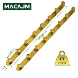 Brushed Gold Wall Mounted Coat Rack with 8 Heavy Duty Hooks – 21 Inch Stainless Steel Entryway Organizer for Coats, Hats, Towels & More – Space-Saving for Hallway, Bathroom, Bedroom,2 Pack