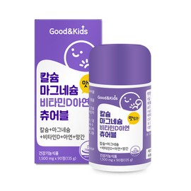 Good & Kids Calcium Magnesium Vitamin D Zinc Chewable 90 tablets 3 boxes + Vitamin C 1000 gummies 1 bag / 굿앤키즈 칼슘 마그네슘 비타민D 아연 츄어블 90정 3통+비타민C 1000구미 1봉