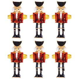 VILLCASE Christmas Napkin Rings 6pcs Nutcracker Napkin Buckles Napkin Rings Holder for Xmas, Thanksgiving, Dinner Party Table Decoration