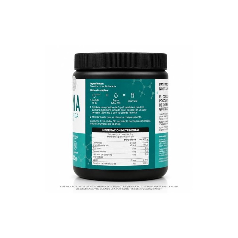 PACALLI Creatina Monohidratada 300g - Sin Sabor - 60 Porciones