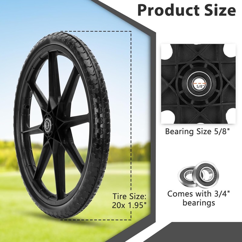 Upgraded 20" Flat Free Wheels Compatible with rubbermaid Wheelbarrow Tires,