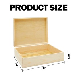 Aulufft Large Unfinished Wooden Storage Box with Hinged Lid, 12 x 9 x 3.3 Inch Crafts Wooden Storage, Natural Pine Wooden Boxes for DIY Art Gifts Jewelry Home Storage Box