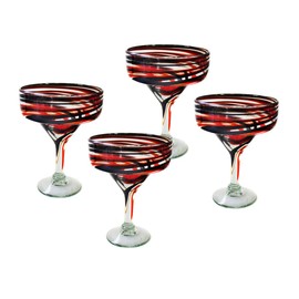 Margarita glasses - Mexican hand blown glass, set of 4, Chocolate and Red