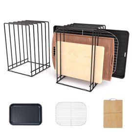 Cutting Board Organizer, Cutting Board Storage Rack, Stainless Steel Cutting Board Holder with 5 Slots, Cookie Sheet Organizer for Cabinet, Kitchen Cabinet Organizer, Baking Sheet Organizer (2pcs)