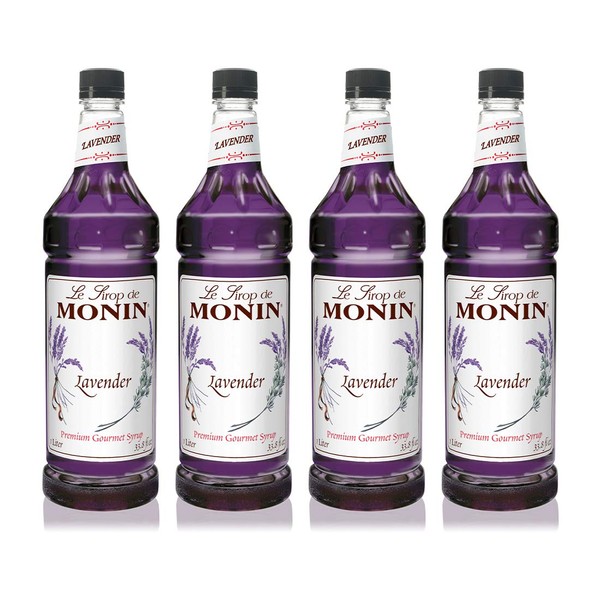 Monin - Lavender Syrup, Aromatic and Floral, Natural Flavors, Great for Cocktails, Lemonades, and Sodas, Vegan, Non-GMO, Gluten-Free (1 Liter, 4-Pack)