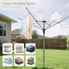 STORAGEIDEAS Umbrella Clothesline Outdoor Heavy Duty, Retractable Rotary Drying Rack 4-Arm 12 Lines 164 Ft Hanging Space, Adjustable Height Clothes Line, Foldable Drying Rack for Backyard Garden