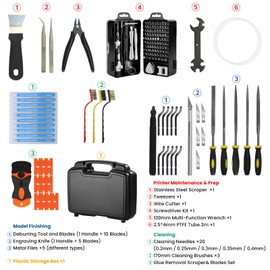 170PCS 3D Printer Tool Kit with Precision Screwdriver Set, 3D Printing Accessories for Cleaning & Finishing, Includes Nozzle Cleaning Needles, Deburring Tool, Engraving Knife, Metal Files, PTFE Tube