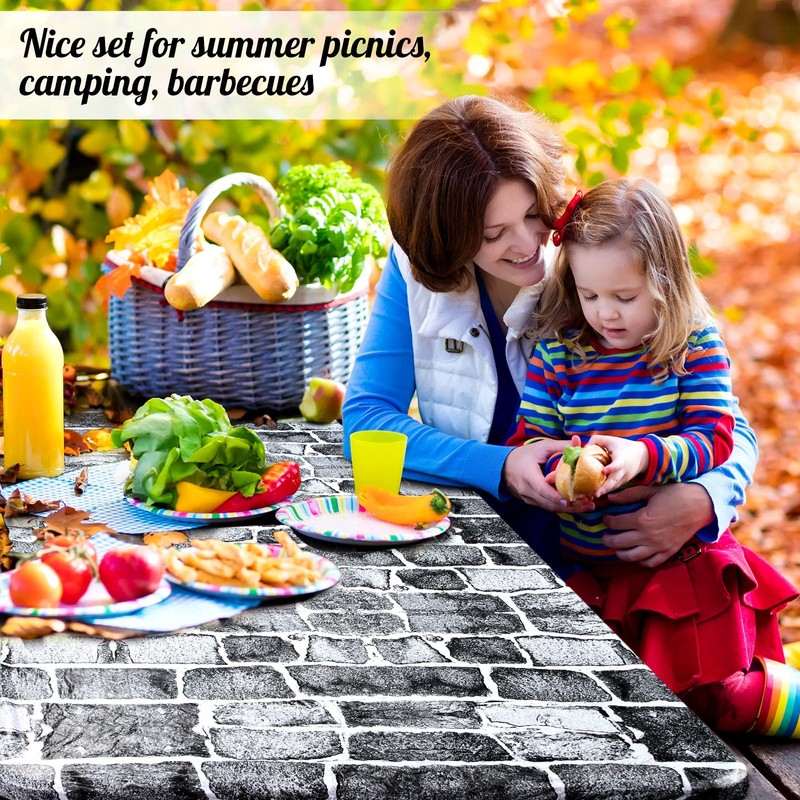 BOAO 3 Pcs Vinyl Picnic Table Cover with Bench Cover