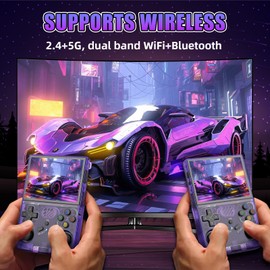 R36XX Retro Gaming Console 128G, Handheld Video Game Console 22000+ Classic Games 12+ Emulators, 3.5″ IPS OCA Screen, 640*480 Resolution, Open Source Linux System, WIFI Support (Purple)
