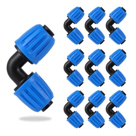 1/2 Inch Blue Lock Stach Elbow Connectors, 16 mm PE Pipe Fittings for 1/2 Inch Drip Irrigation Hose (OD 0.620 in.ID is 0.520. in) (Pack of 10, Blue)