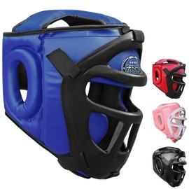 Farabi Sports Krav MAGA Head Guard Front Bar Grill Protector Kickboxing Head Guard (Blue, Medium)