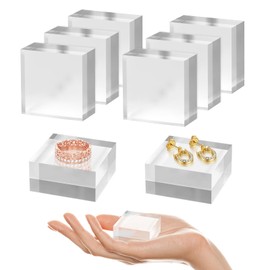 SAMYUCHO Acrylic Base 8 Pieces Acrylic Blocks for Display 2 X 2 X 1 Inch Square Riser Display Stands Trophy Base Pedestal Stands Clear Cube for Trophy Jewelry Props Food Party Crafts