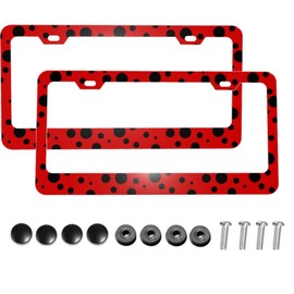 Dujiea 2 Pieces Polka Dot Ladybug Aluminum Metal License Plate Frame with Screw Caps, 2 Holes License Plate Frame Car Tag Cover Holder for Us Standard Vehicles