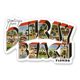 Squiddy Greetings from Delray Beach Florida - Vinyl Sticker Decal for Phone, Laptop, Water Bottle (4" Wide)