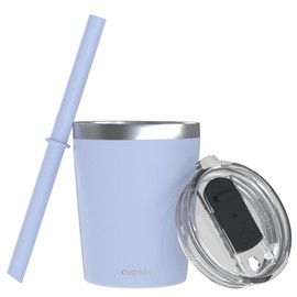 CUPKIN Stackable Stainless Steel Kids Cup Smoothie Tumbler, Powder Coated Insulated Tumblers, BPA Free Lid and Silicone Straw 8 Fl Oz (Pack of 1), Gray