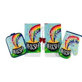 St. Patrick's Day Kitchen Towels, Oven Mitt, and Pot Holder Set: Irish Pride Rainbow and Pot of Gold, Set of 4 (Kitchen Set)