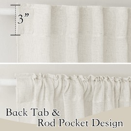 RYB HOME Semi Sheer Curtains 102 inches Long, Back Tab Light Filtration Half Privacy Window Curtains & Drapes for Bedroom Living Room, Linen, W 52 x L 102 inches, 2 Panels Set