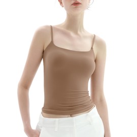 PUMIEY Tank Top for Women Square Neck Spaghetti Straps Camisole Sleeveless Basic Summer Tops, Taffy X-Large